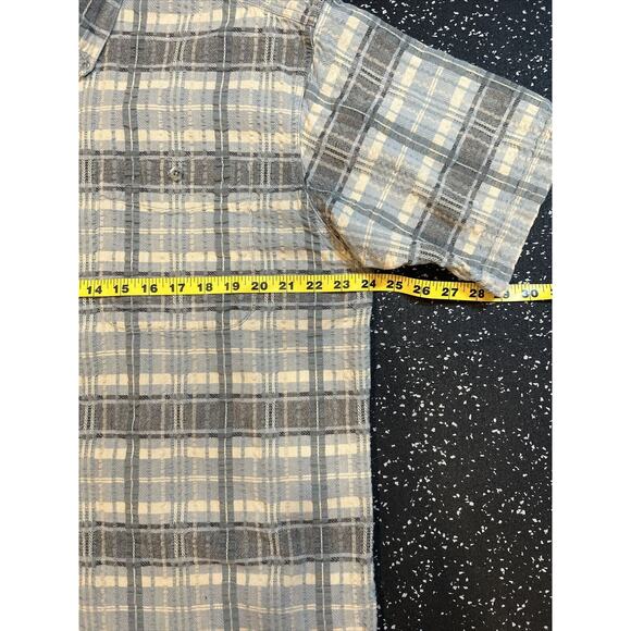 Cabelas Outdoor‎ Gear Gray/Blue Plaid Button Shirt Mens Large Short Sleeve - Picture 5 of 9